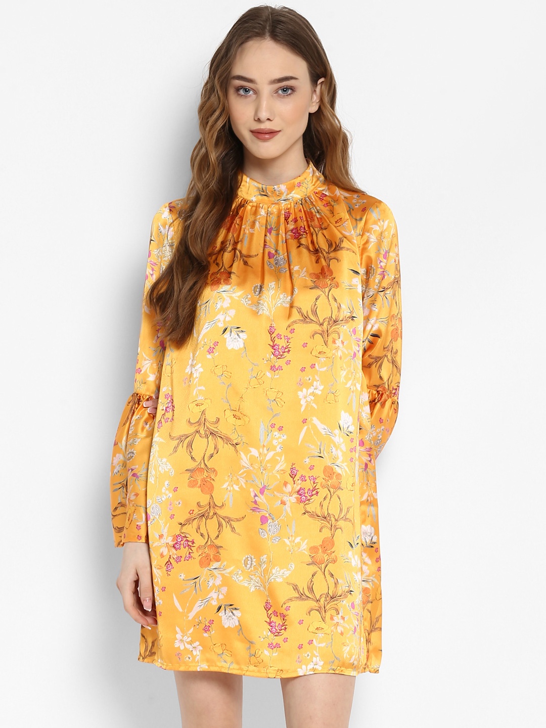 

Kazo Women Yellow Printed A-Line Dress