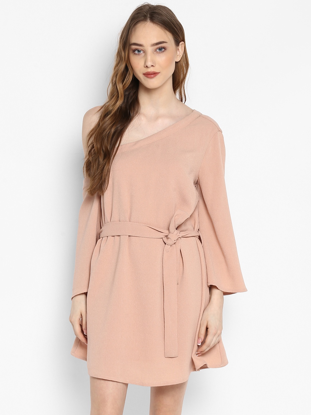 

Kazo Women Peach-Coloured Solid A-Line Dress