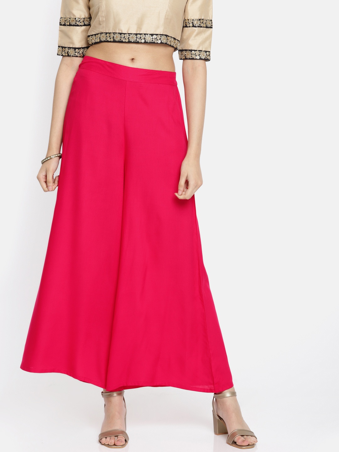 

Melange by Lifestyle Women Pink Solid Wide Leg Palazzos