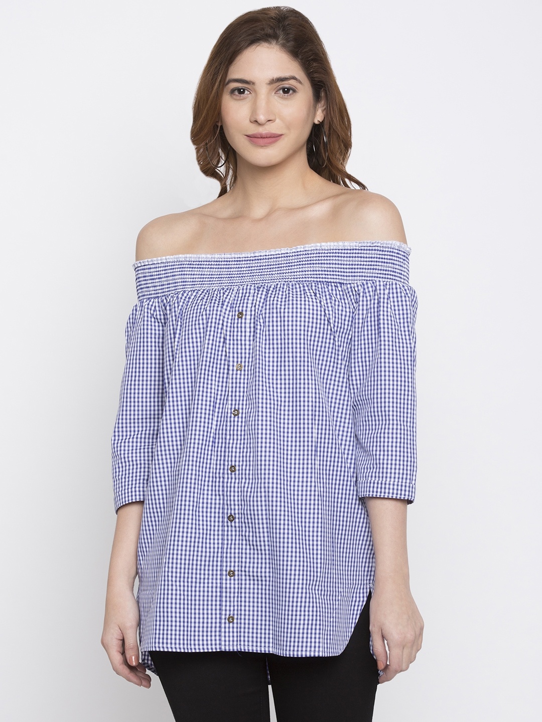 

Globus Women Navy Blue Checked Top