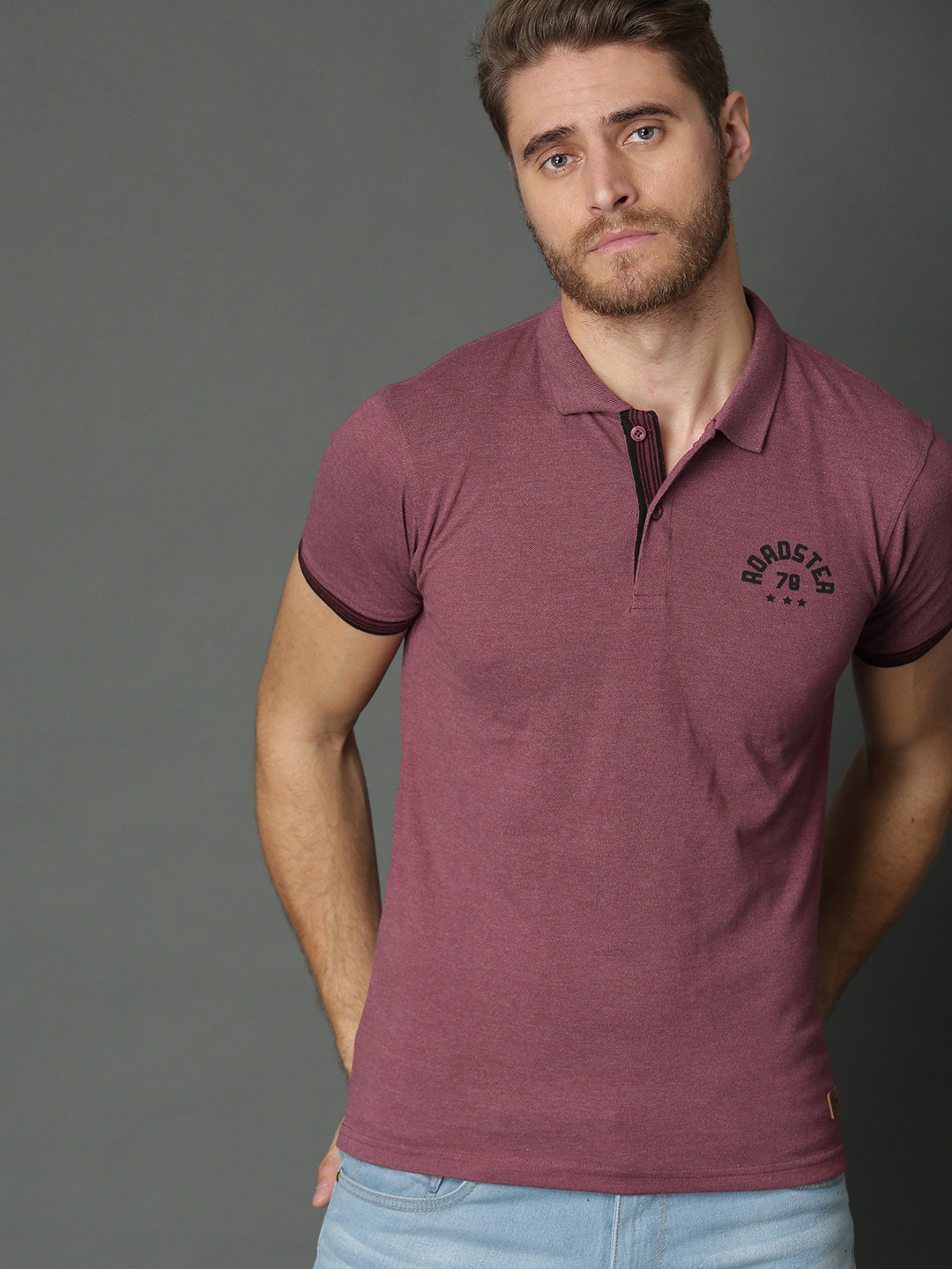 

Roadster Men Maroon Solid Polo Collar T-shirt