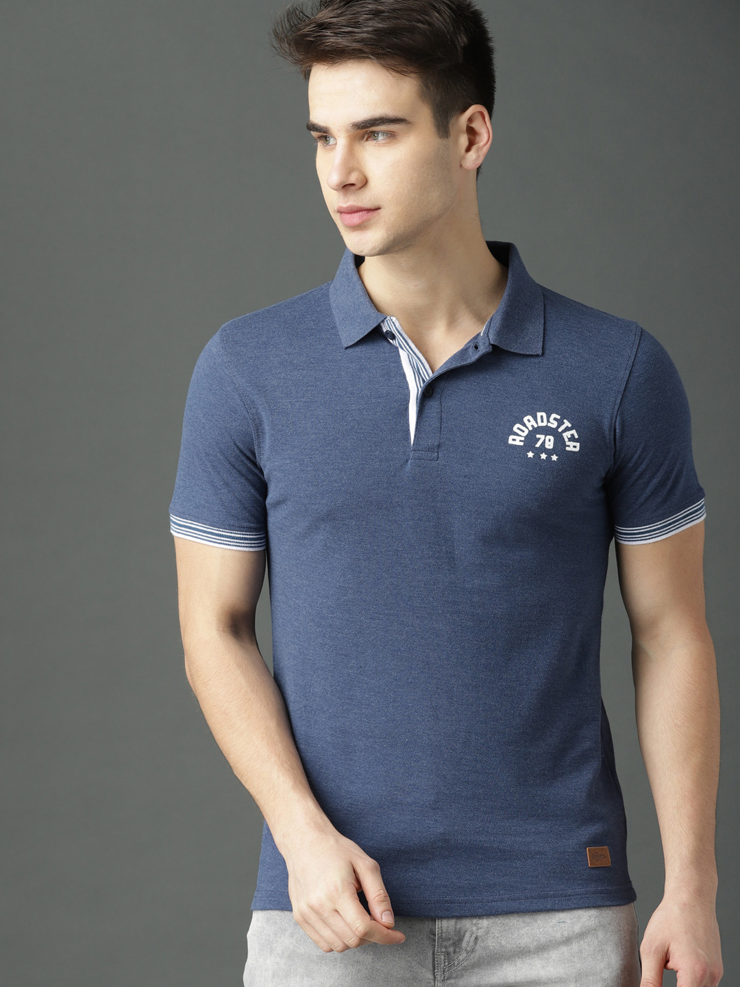 

Roadster Men Blue Solid Polo Collar T-shirt