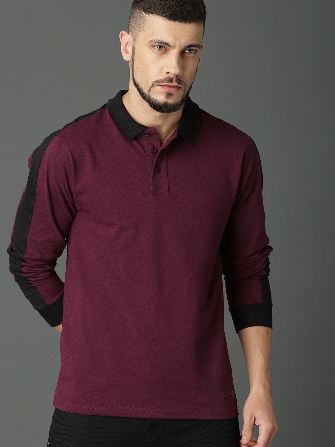 

Roadster Men Maroon Solid Polo Collar Pure Cotton T-shirt