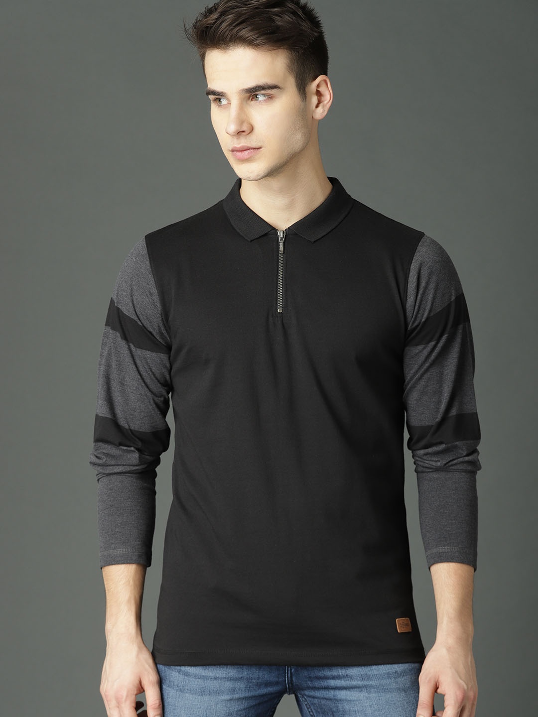 

Roadster Men Black Solid Polo Collar Pure Cotton T-shirt