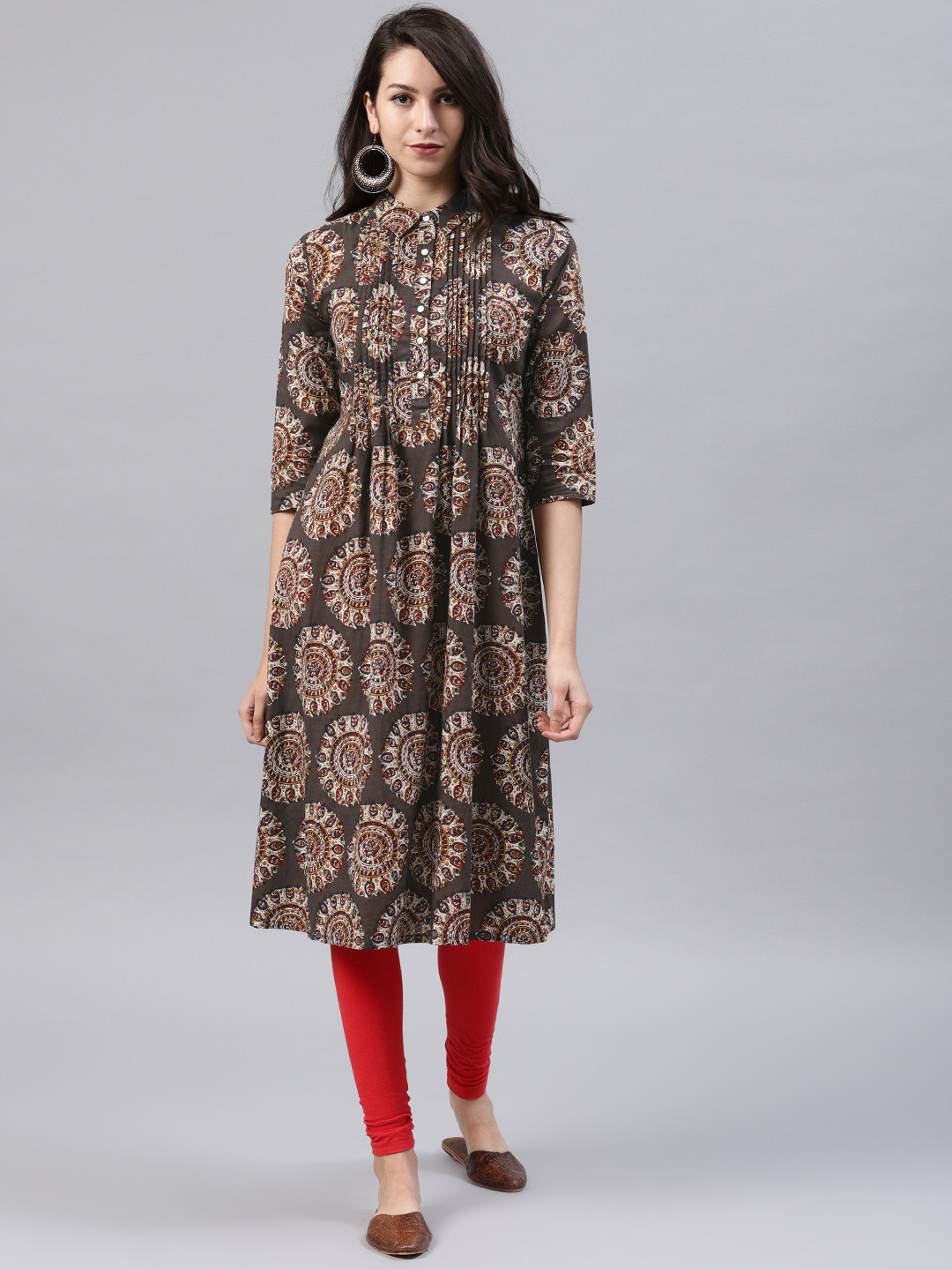 

Vishudh Women Brown & Off-White Printed A-Line Kurta