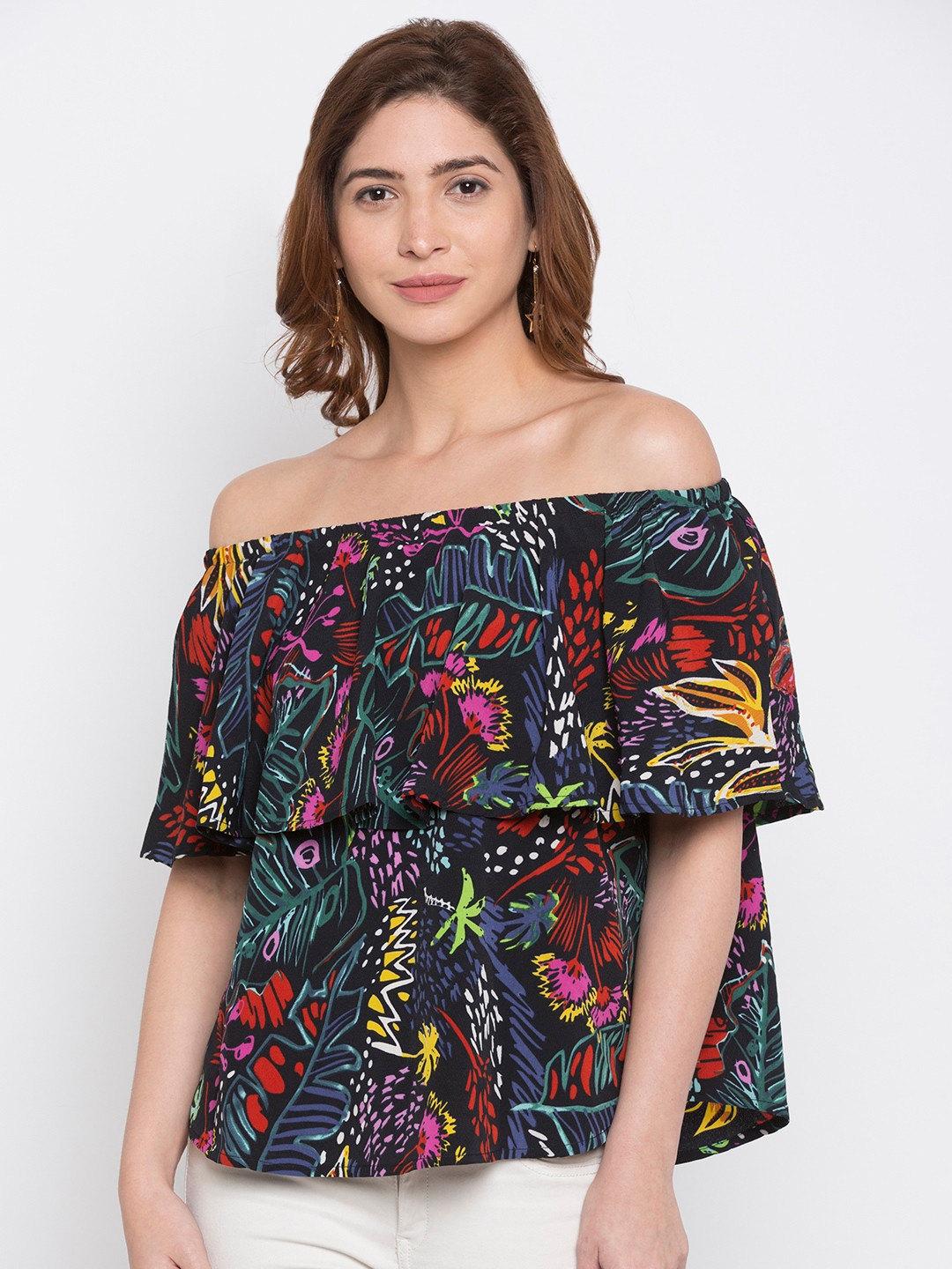 

Globus Women Black Printed Boxy Top