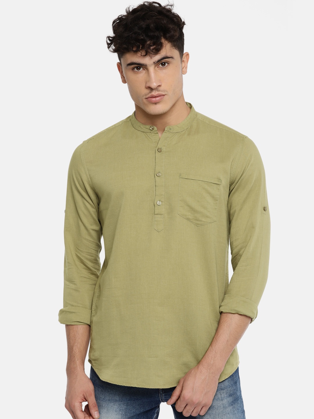 

LOCOMOTIVE Men Olive Green Slim Fit Solid Casual Shirt