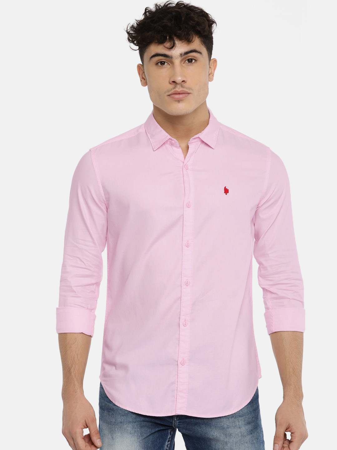

LOCOMOTIVE Men Pink Slim Fit Solid Casual Shirt
