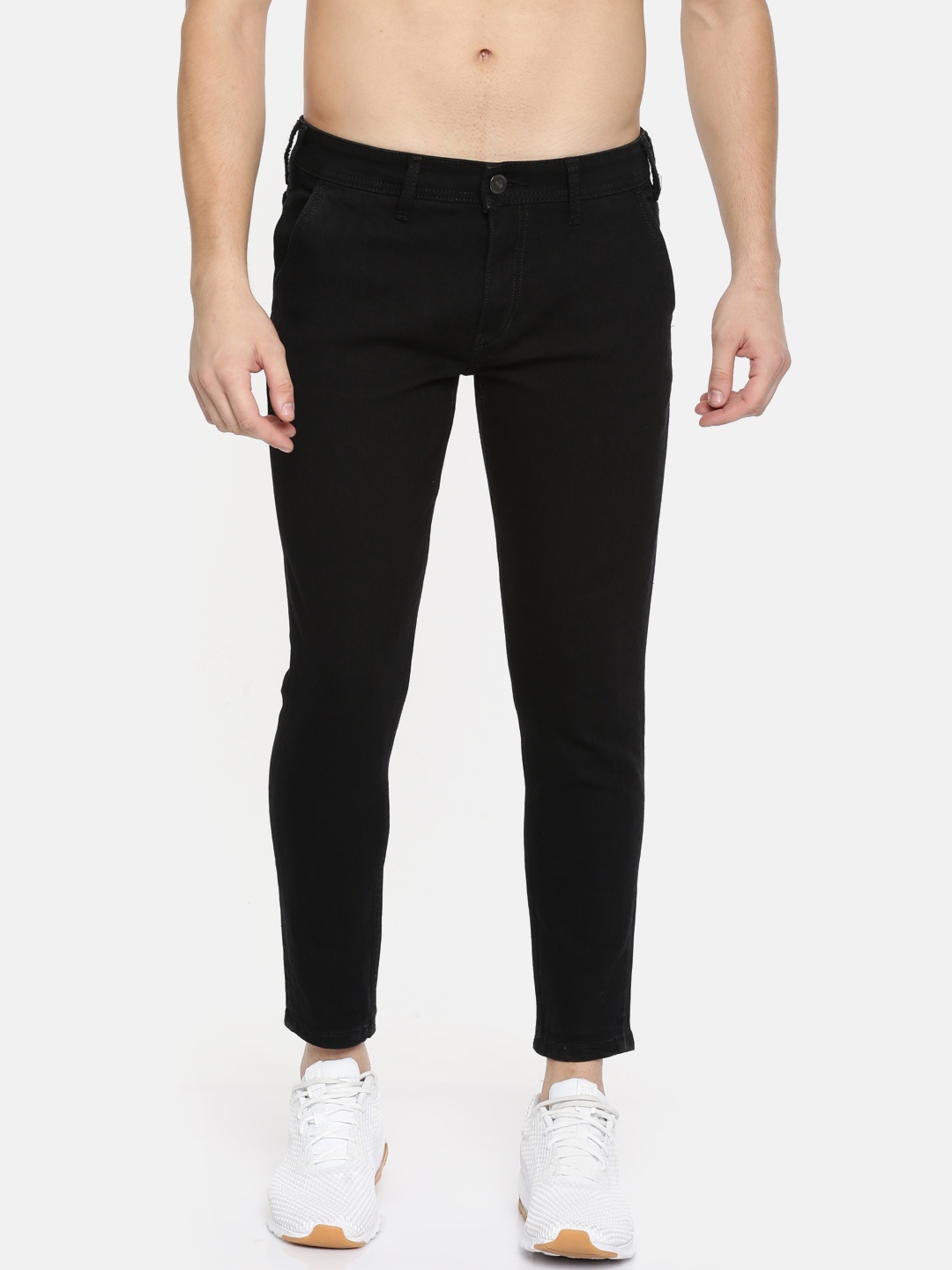 

LOCOMOTIVE Men Black Slim Fit Mid-Rise Clean Look Stretchable Cropped Jeans