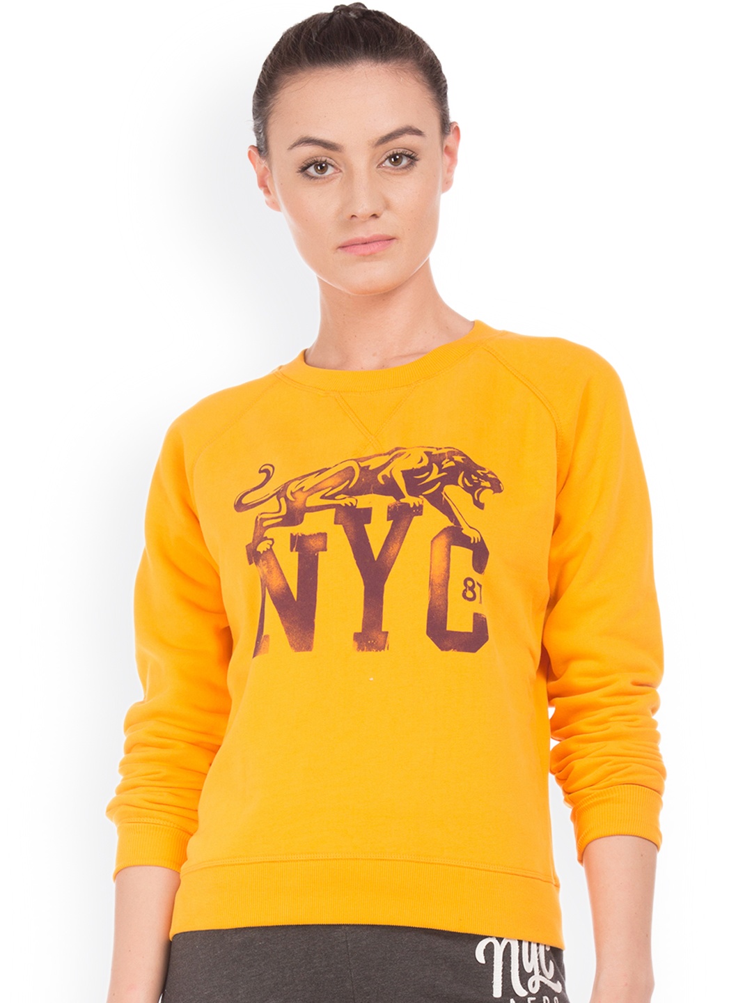 

Aeropostale Women Mustard Printed Sweatshirt