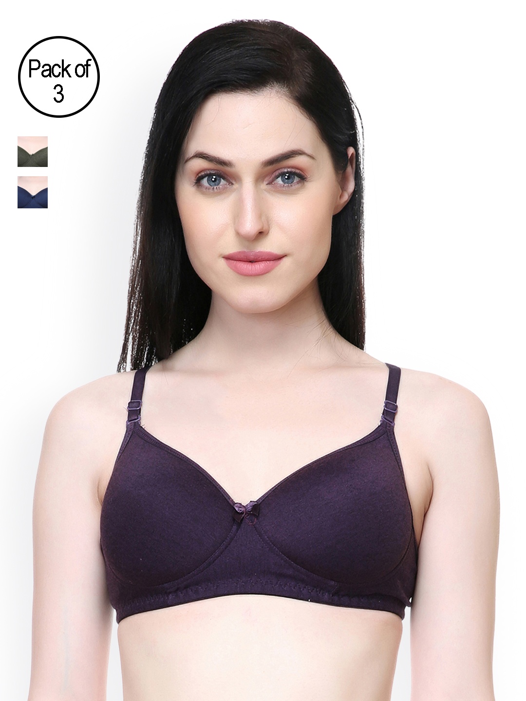 

Lady Lyka Pack of 3 T-shirt Bra 21FOREVER-INDG-OLV-PPL, Navy blue