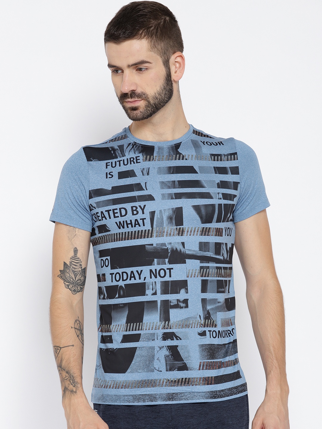 

rock.it Men Blue Printed Round Neck T-shirt