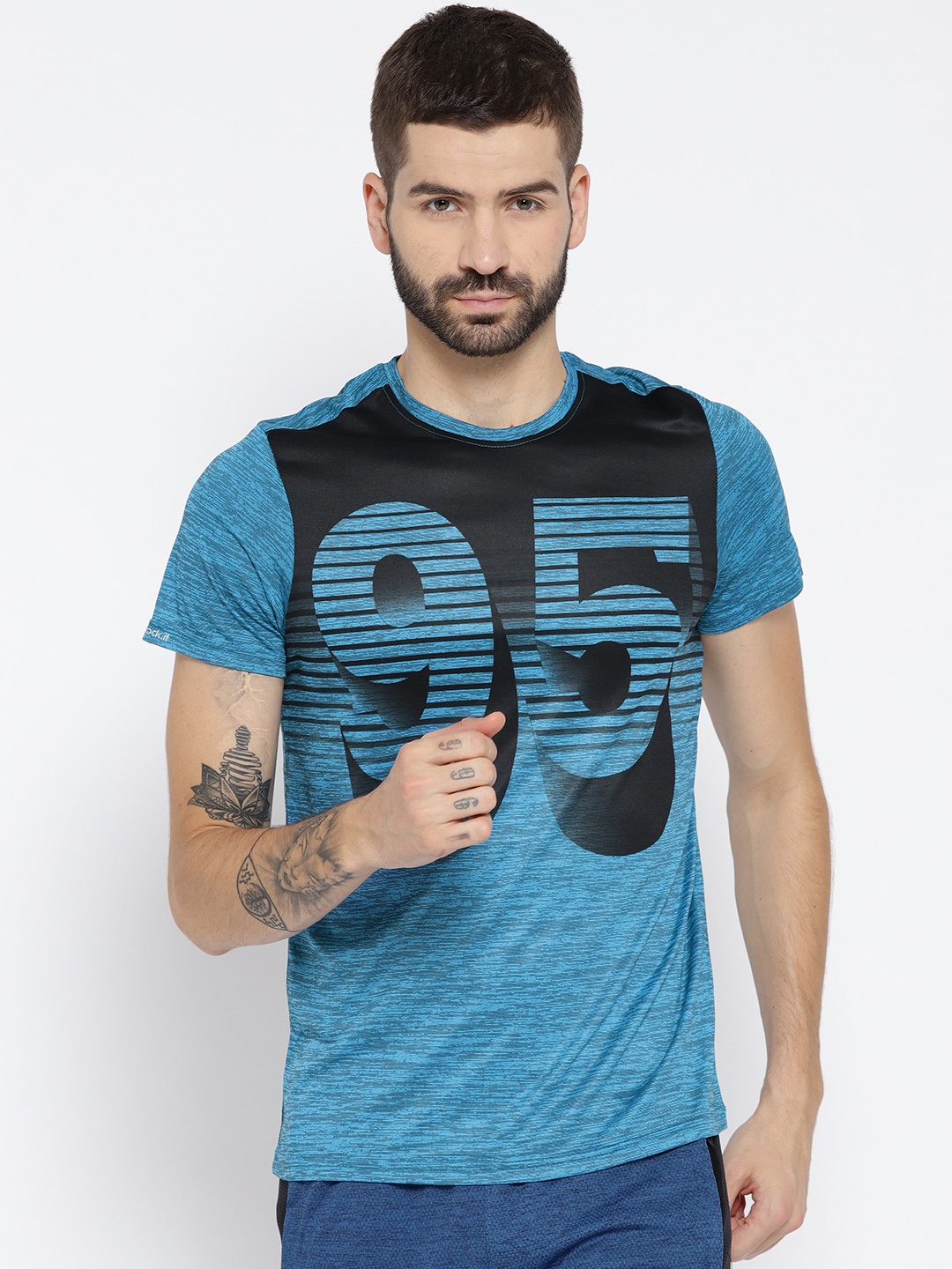

rock.it Men Blue Printed Round Neck T-shirt