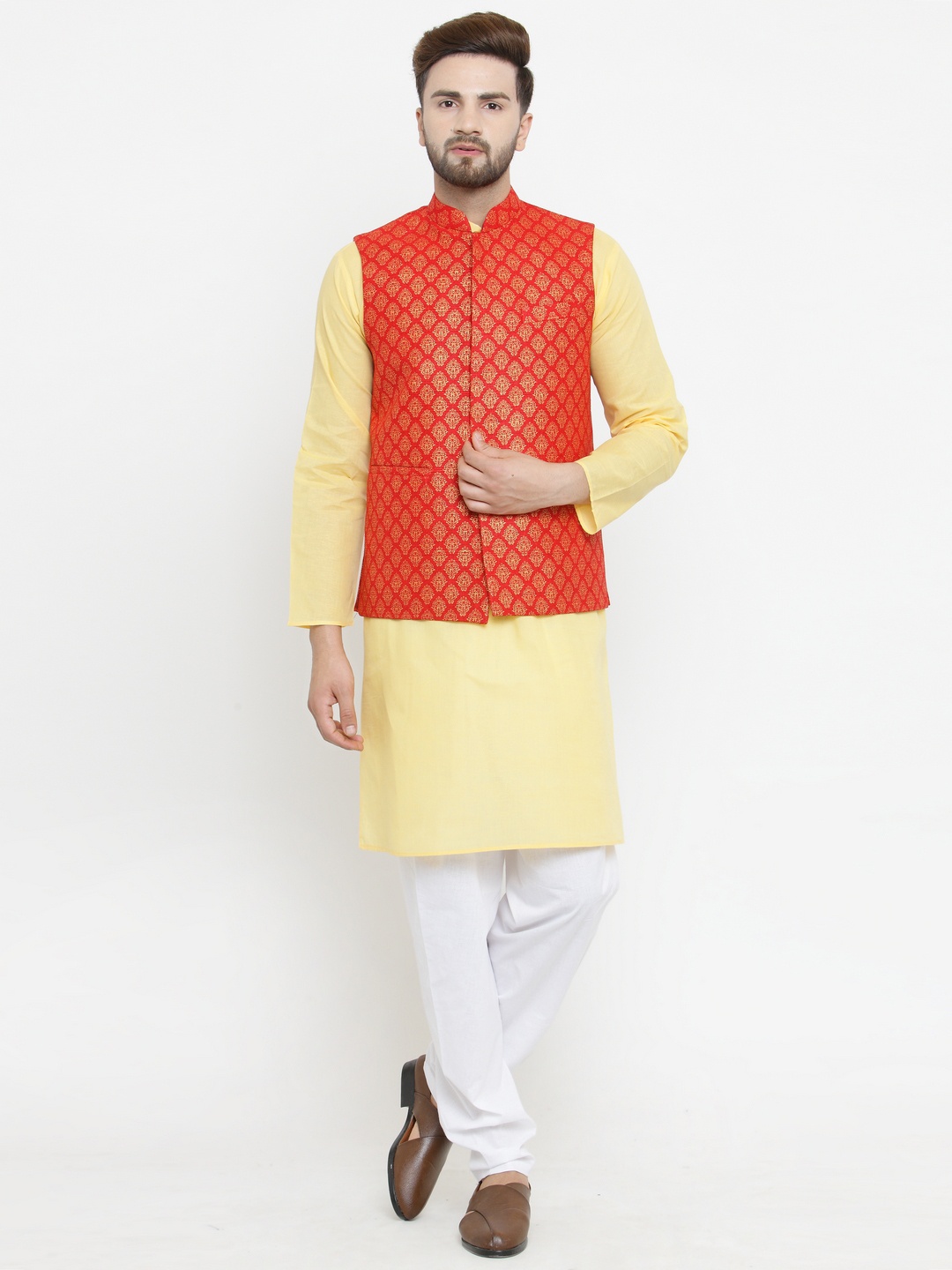 

LUXURAZI Men Red Printed Nehru Jacket