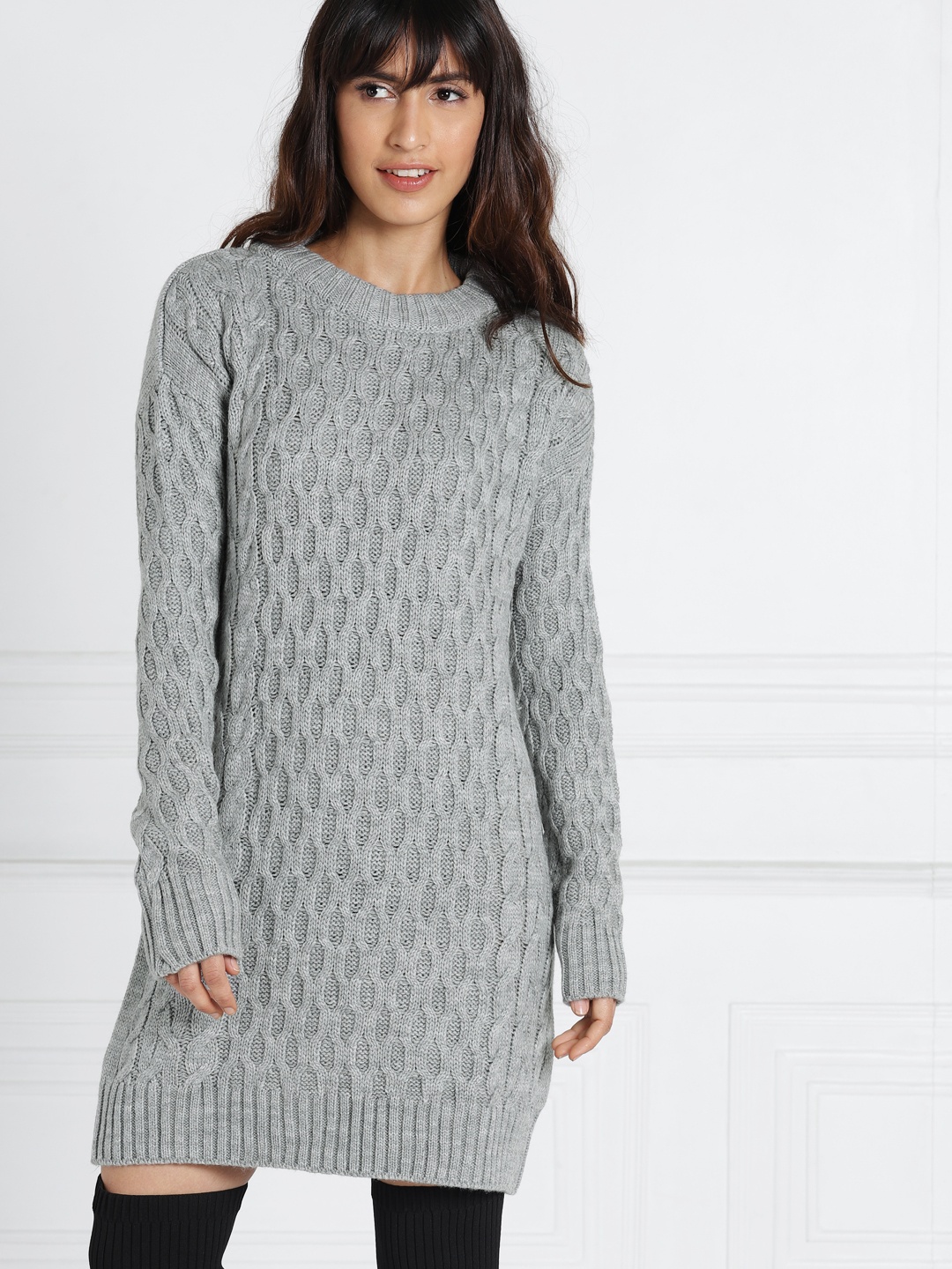 

all about you Women Grey Self Design Sweater Sheath Dress