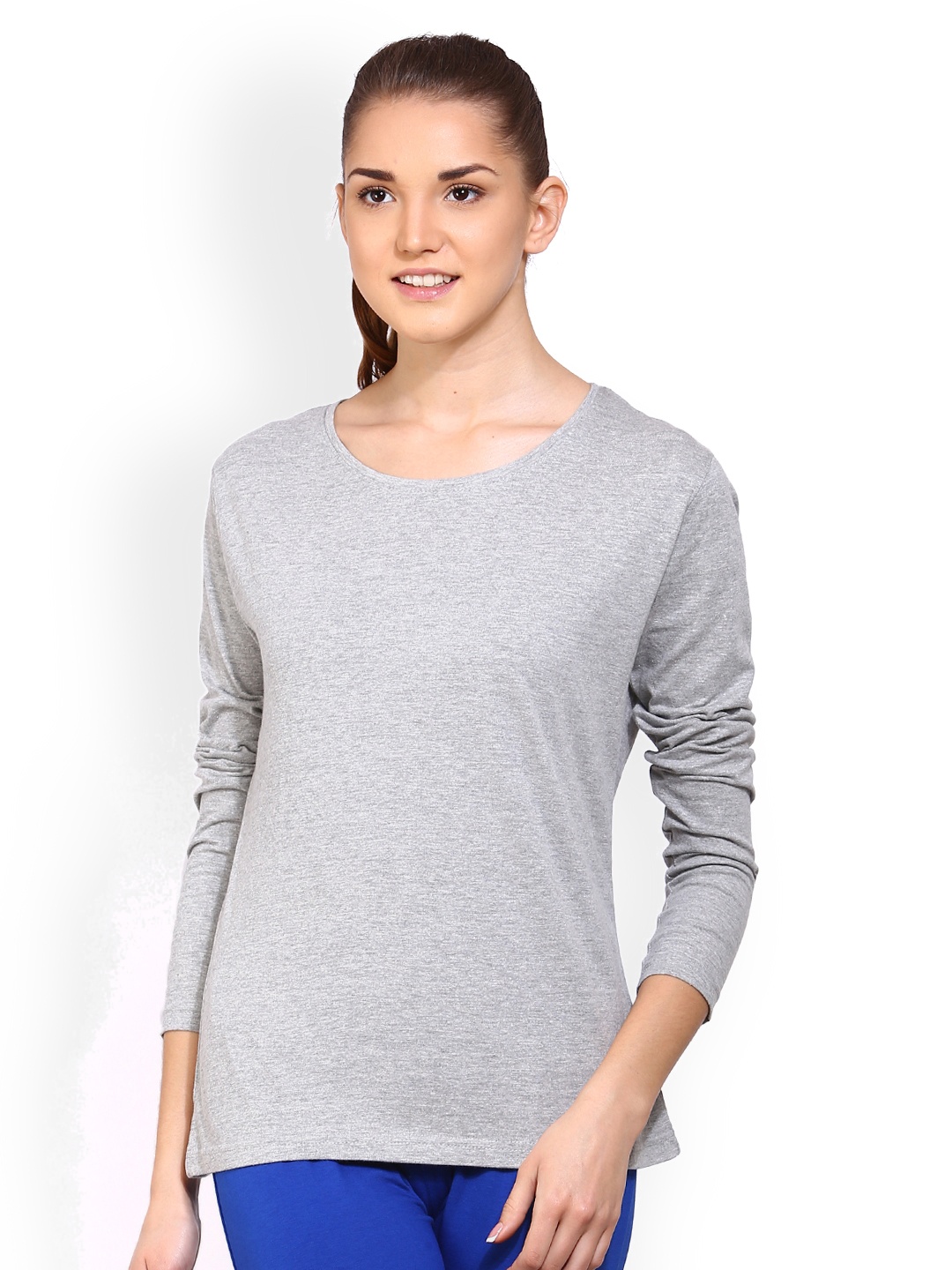 

appulse Women Grey Melange Solid Round Neck T-shirt