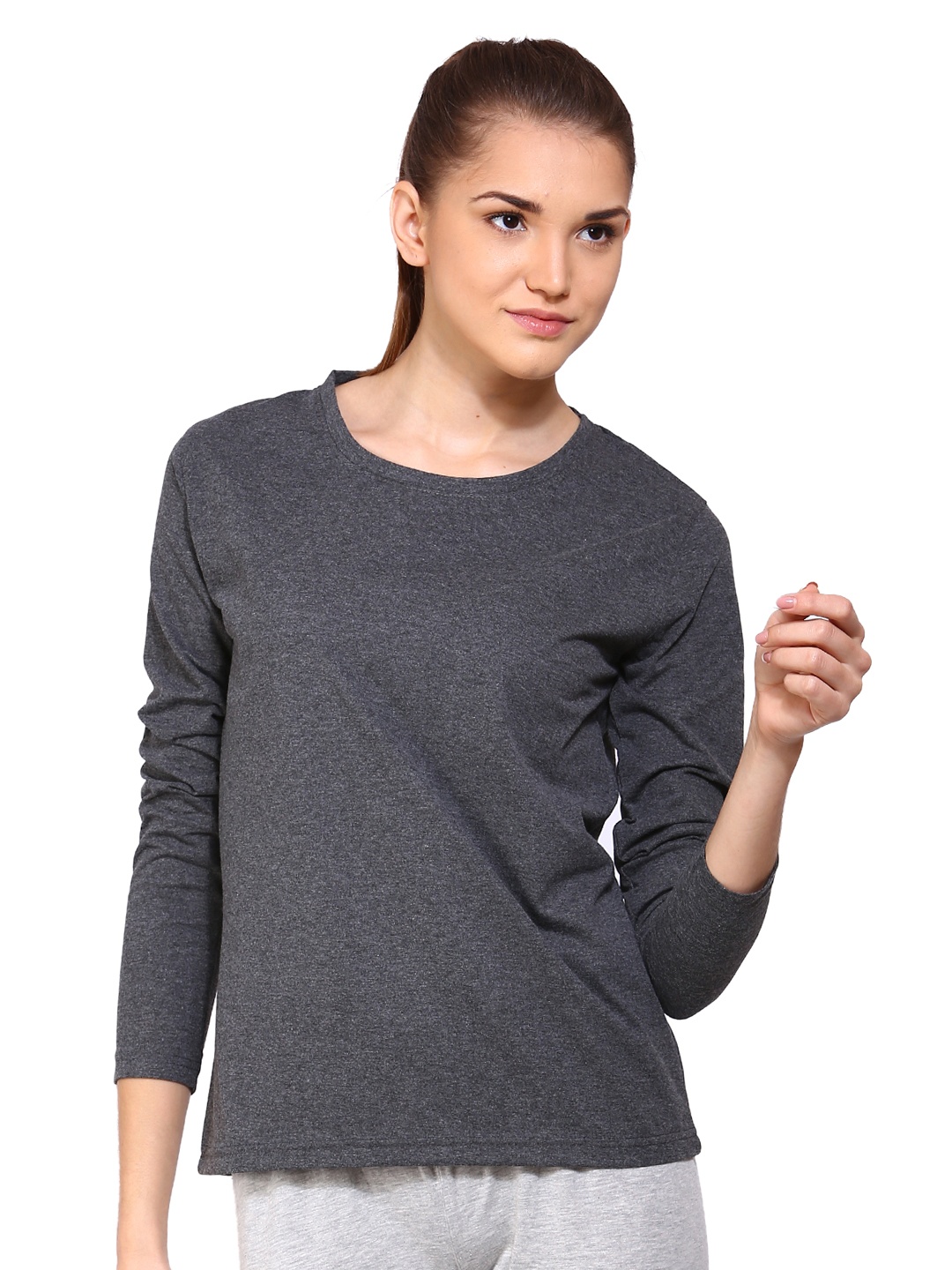 

appulse Women Charcoal Solid Round Neck T-shirt