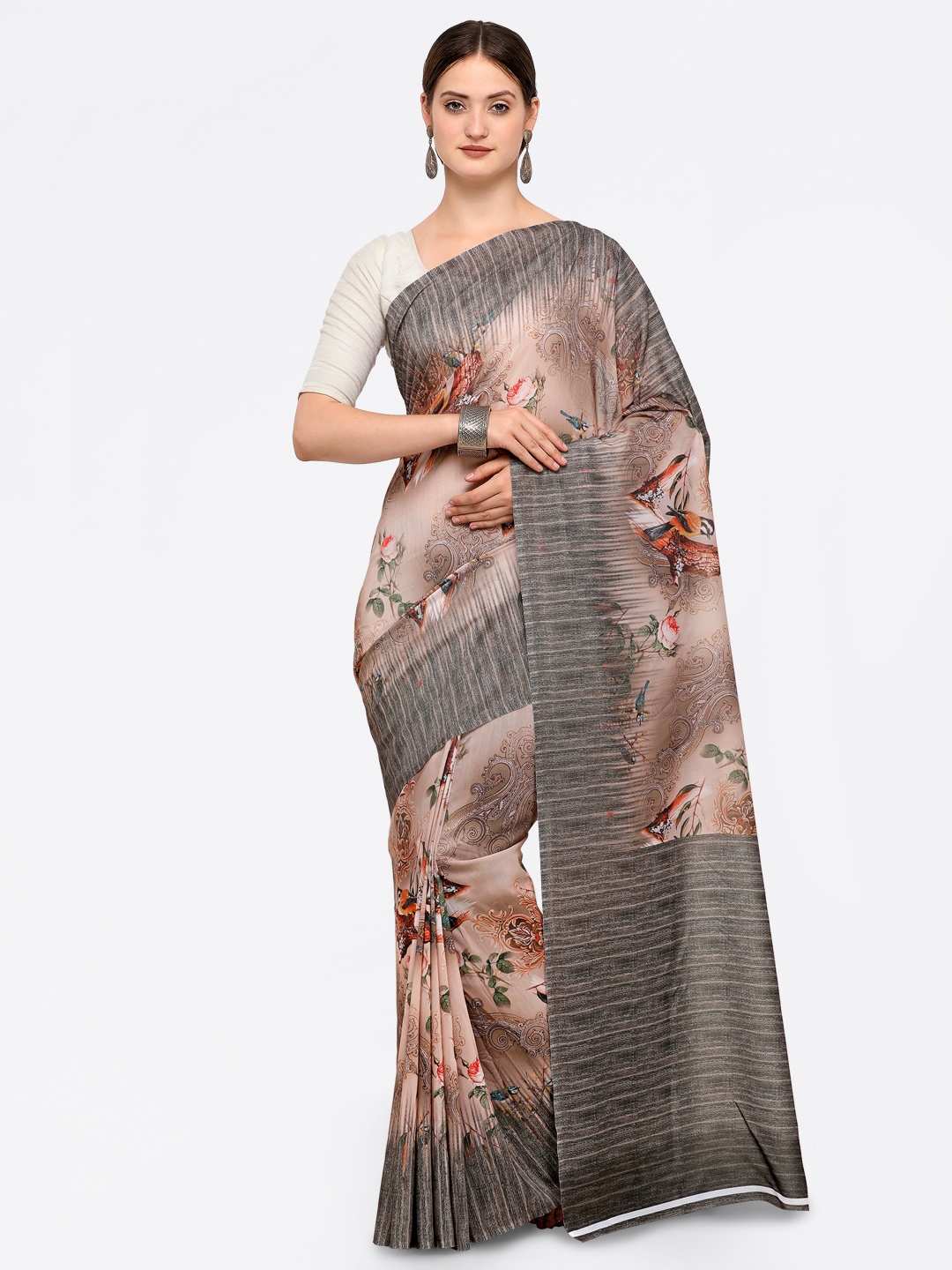 

Saree mall Brown & Grey Silk Cotton Printed Saree