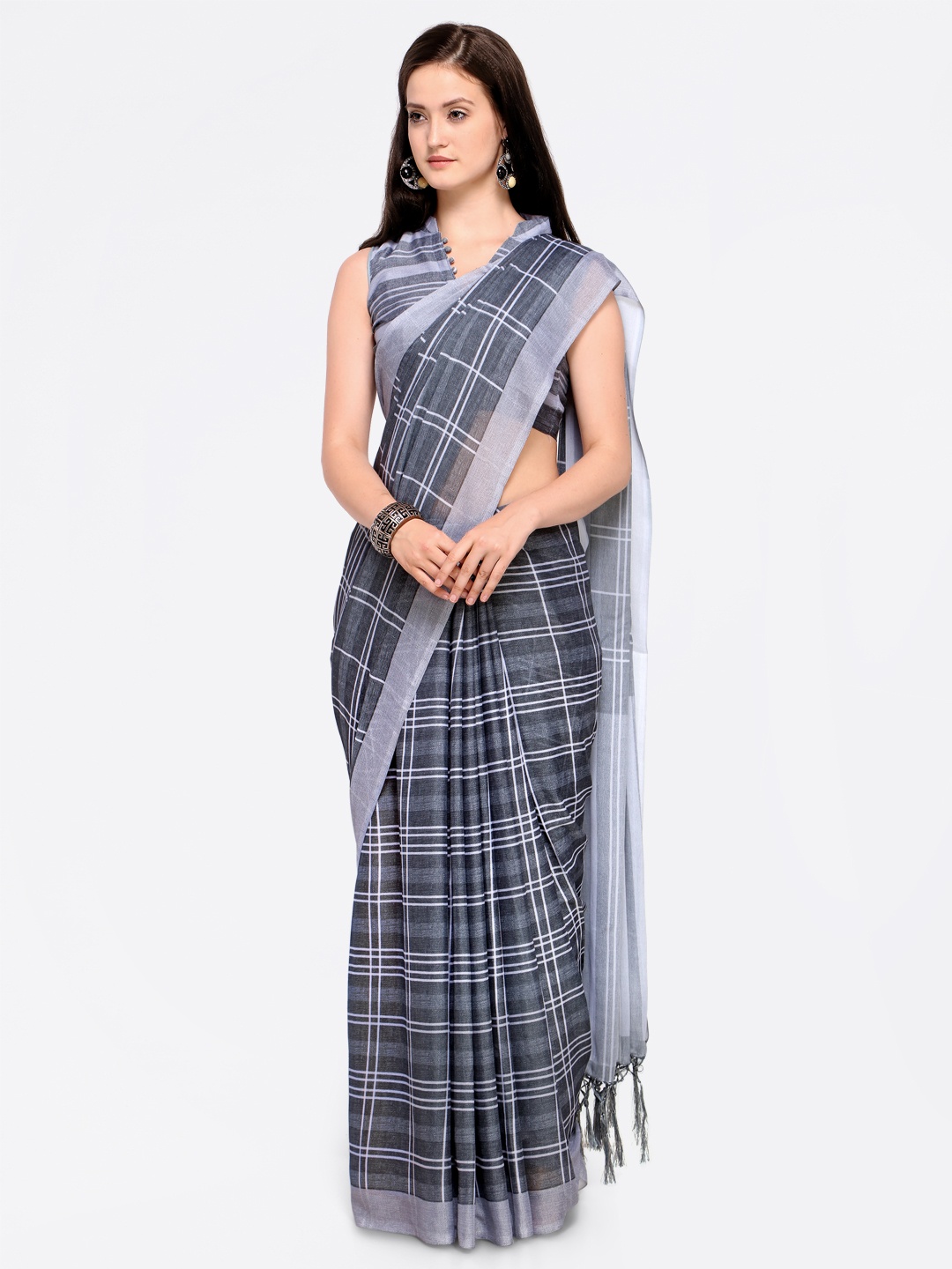 

Saree mall Charcoal Silk Blend Printed Maheshwari Saree