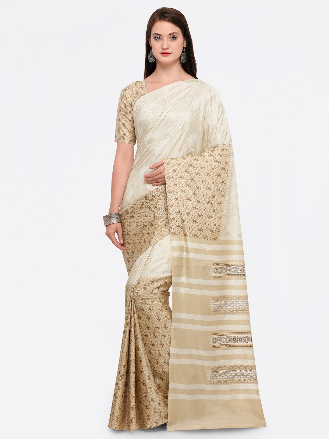 

Saree mall Beige & Off-White Silk Blend Printed Saree