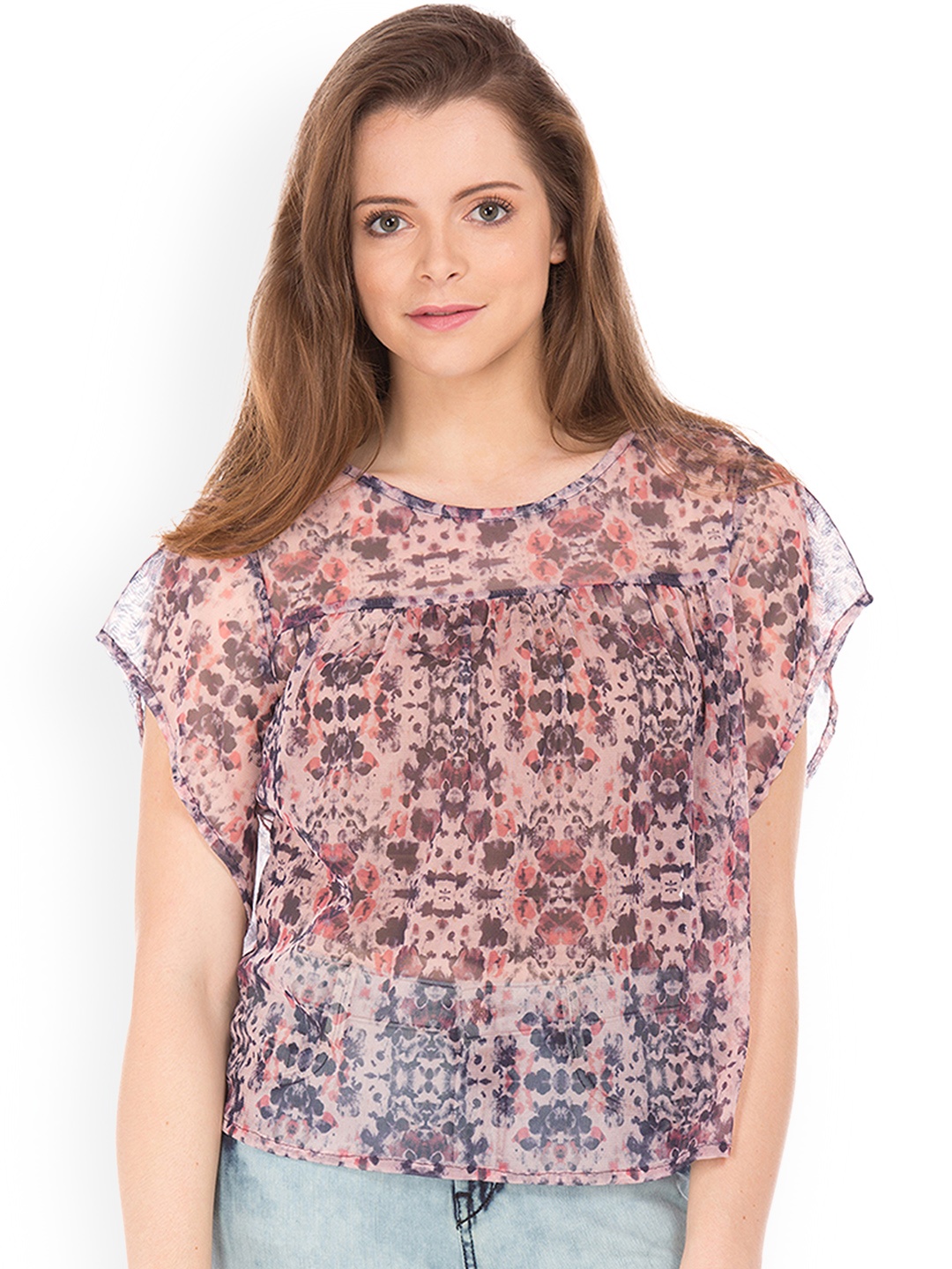 

Flying Machine Women Pink Printed Boxy Top