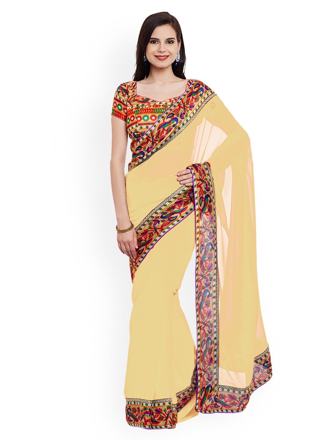 

Chhabra 555 Women Beige Embroidered Saree