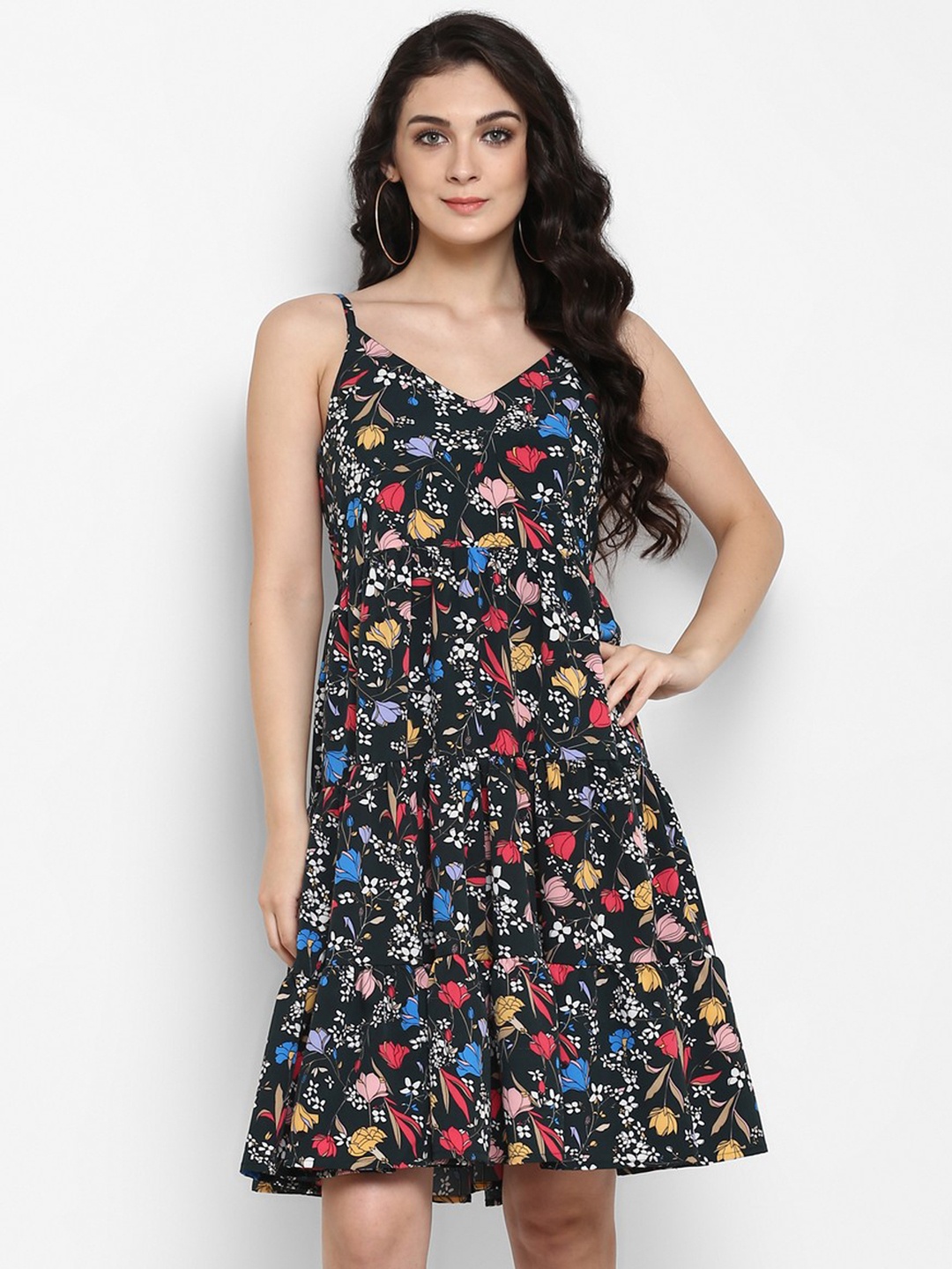 

Zima Leto Women Black Printed Fit and Flare Dress