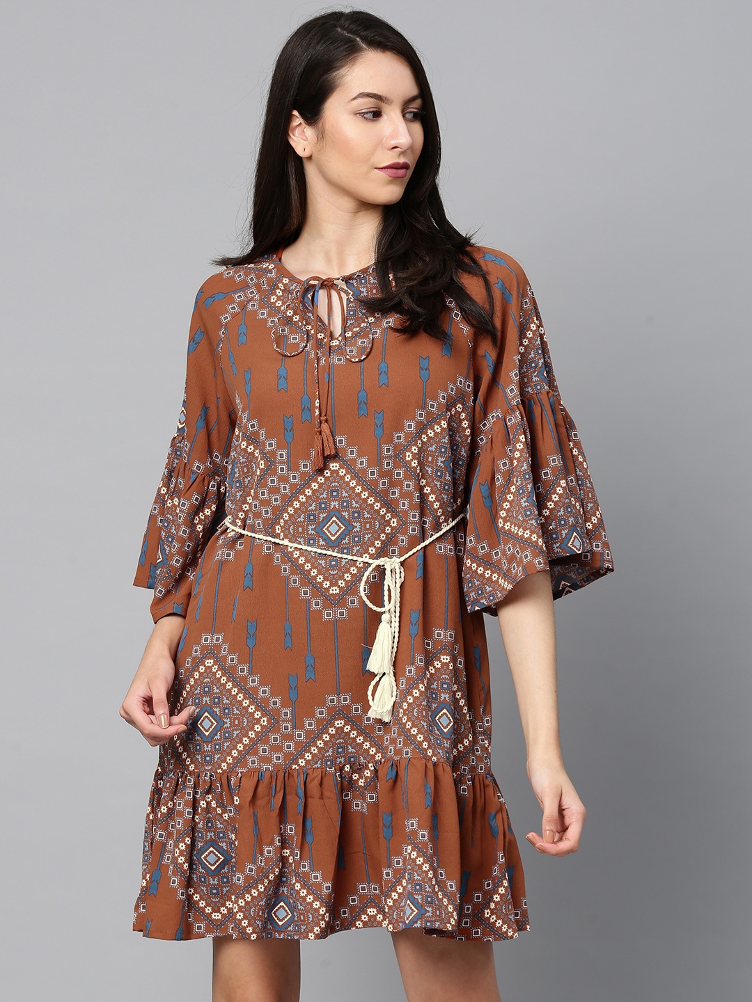 

Tokyo Talkies Women Brown Printed A-Line Dress