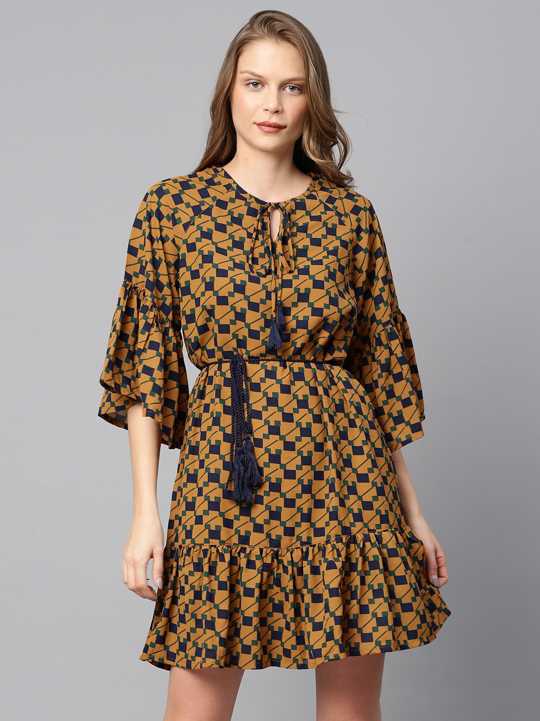 

Tokyo Talkies Women Mustard Yellow Printed A-Line Dress