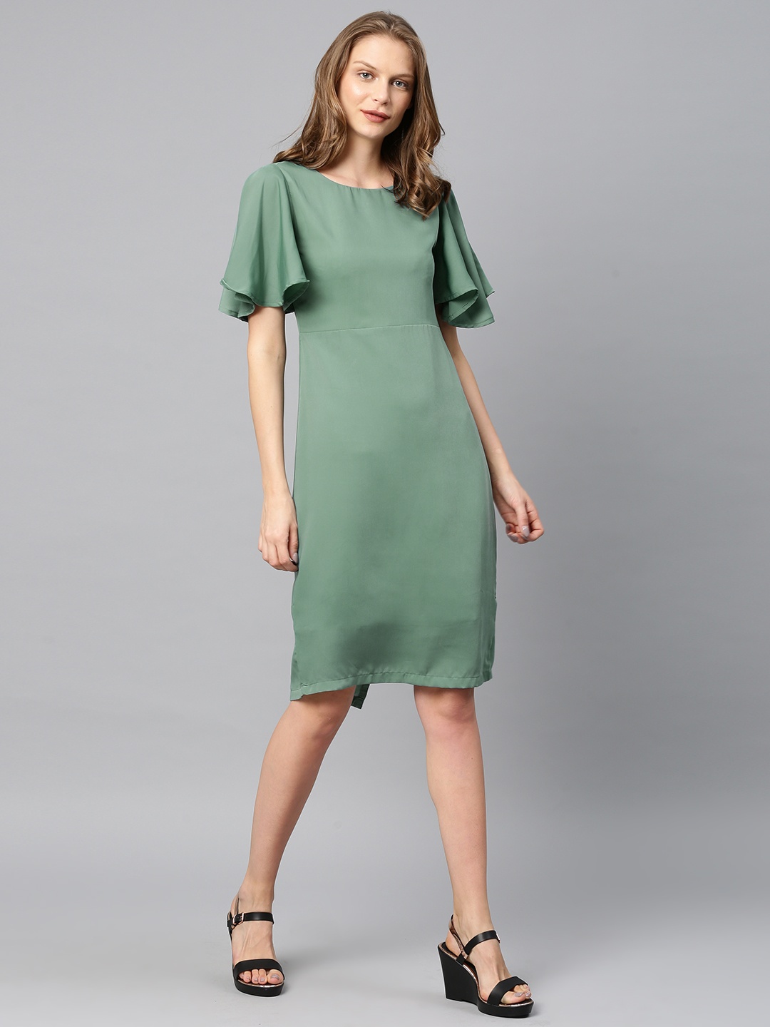 

Tokyo Talkies Women Sea Green Solid Sheath Dress