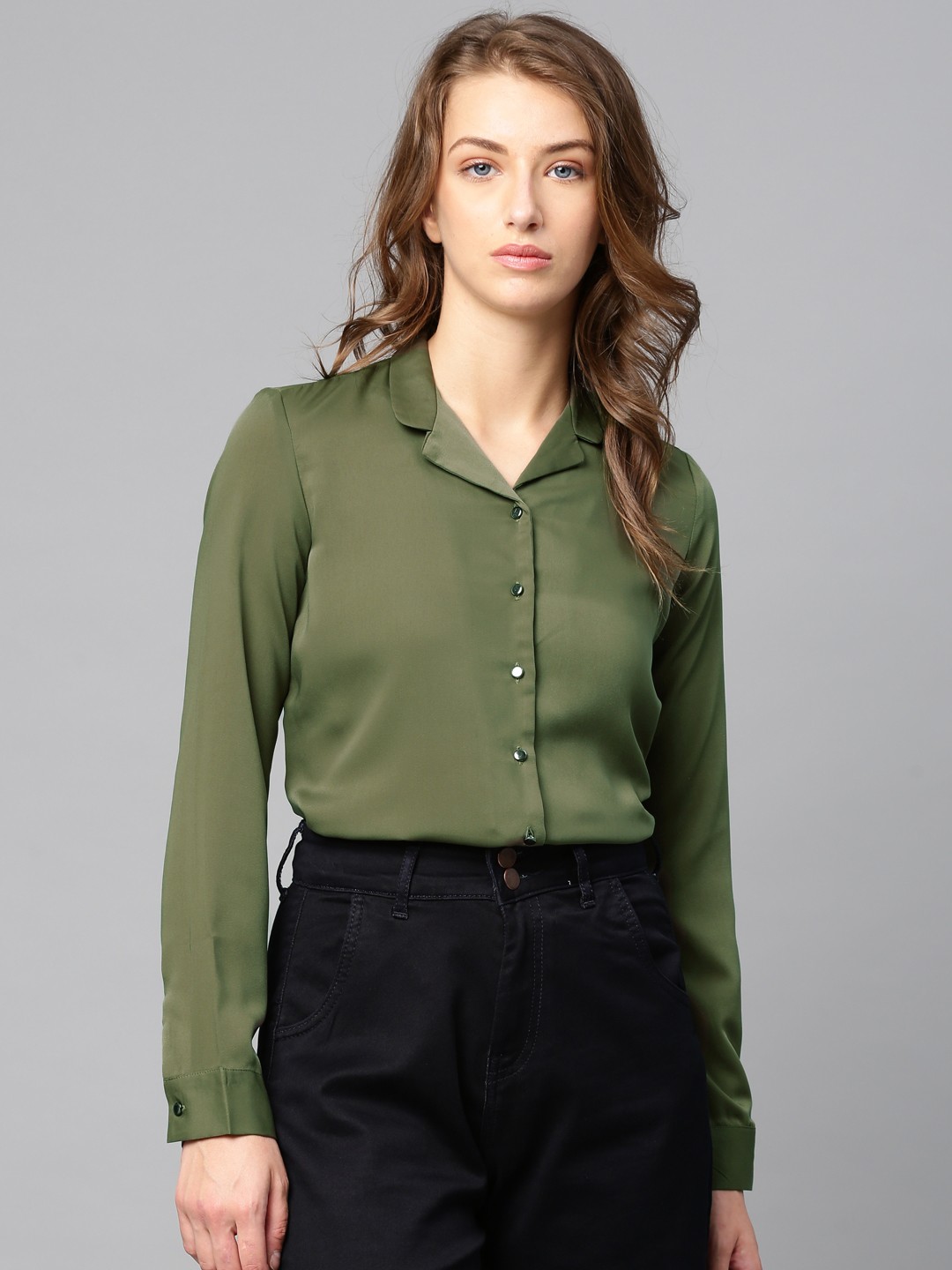

Tokyo Talkies Women Olive Green Regular Fit Solid Casual Shirt