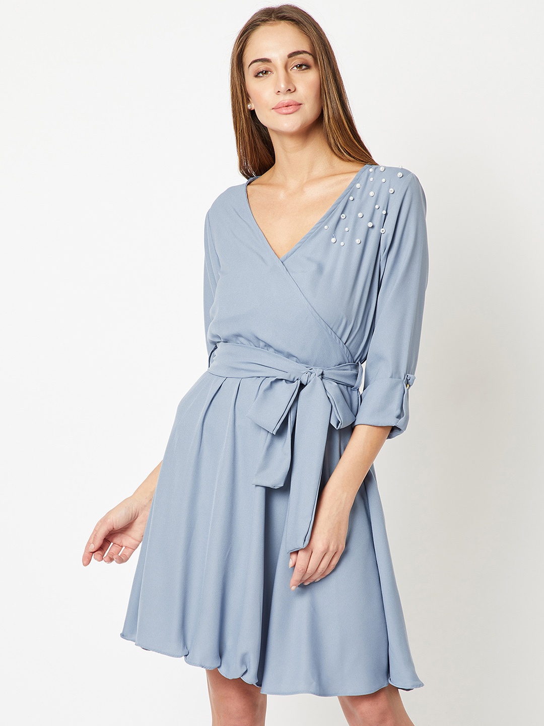 

Miss Chase Women Blue Embellished Wrap Dress