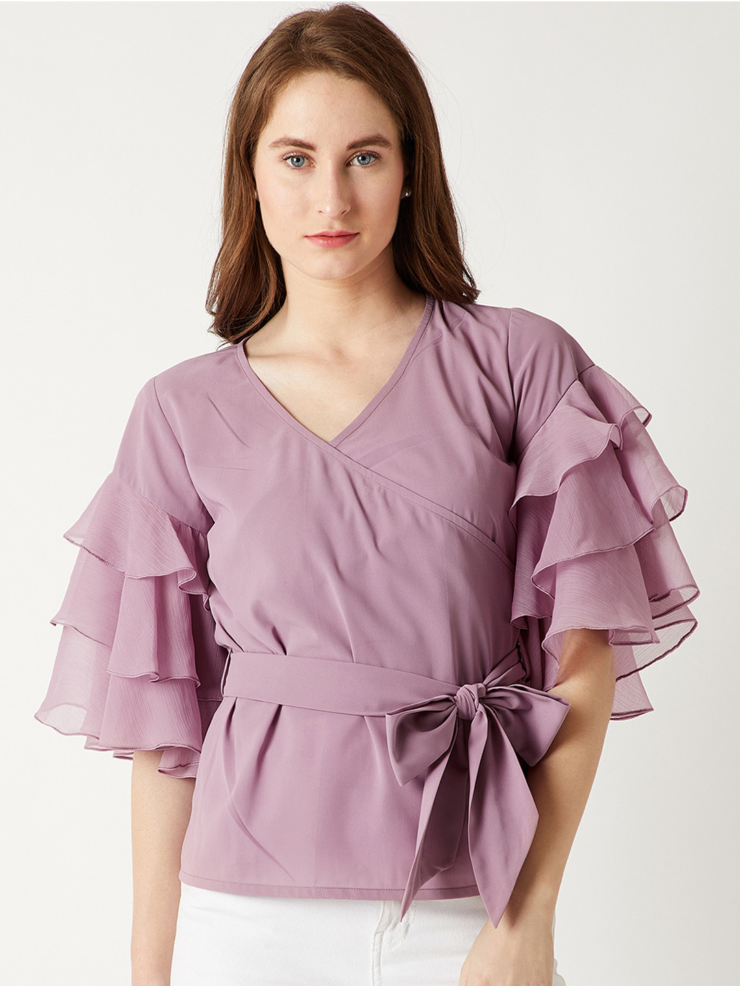 

Miss Chase Women Purple Solid Cinched Waist Top