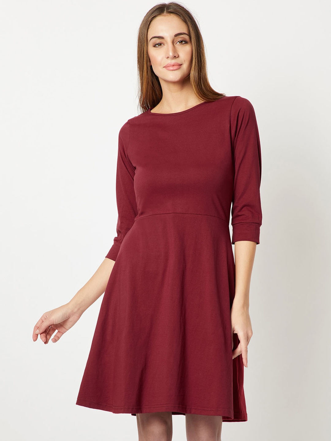 

Miss Chase Women Maroon Solid Fit and Flare Dress