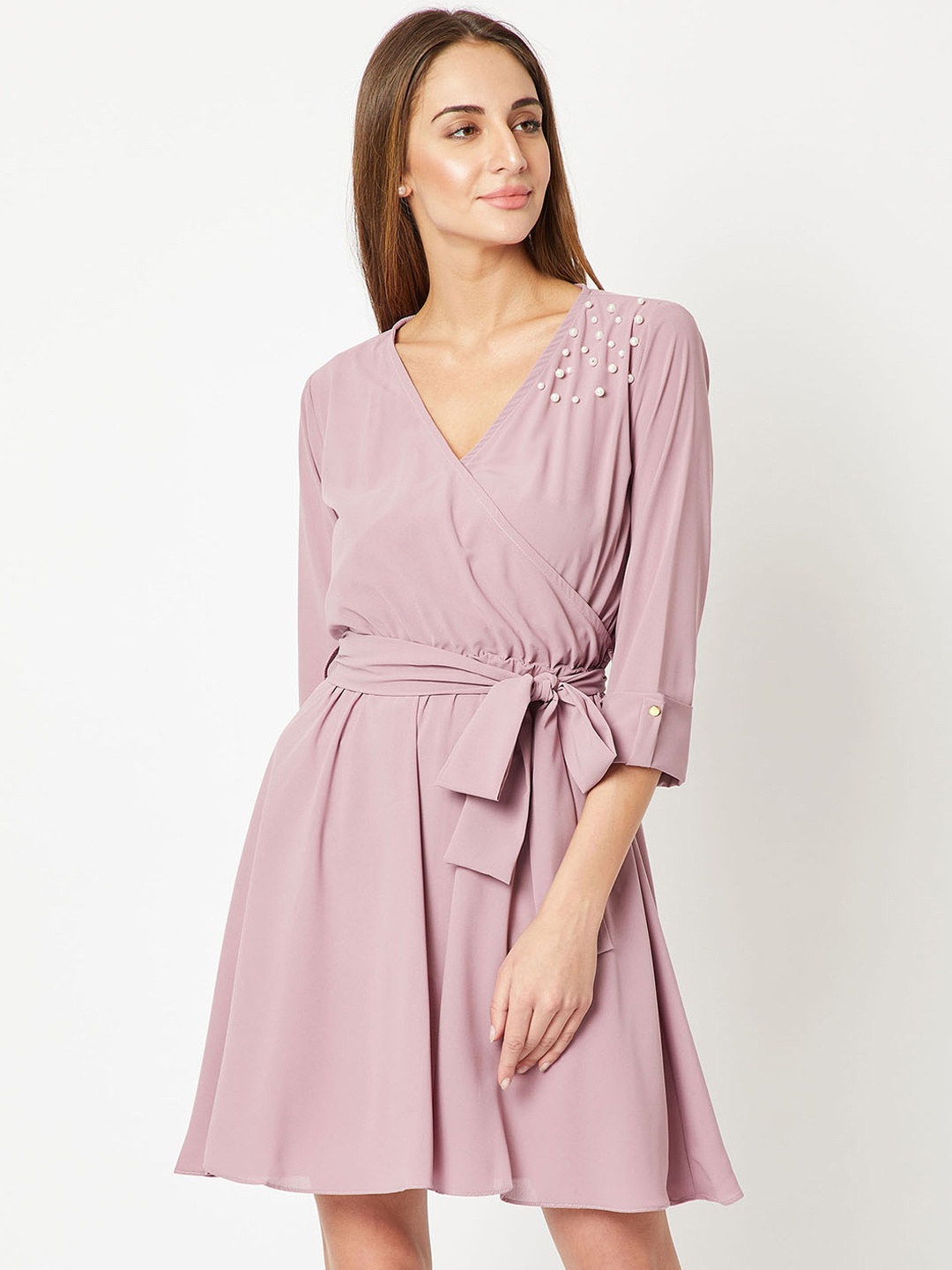 

Miss Chase Women Lavender Embellished Wrap Dress