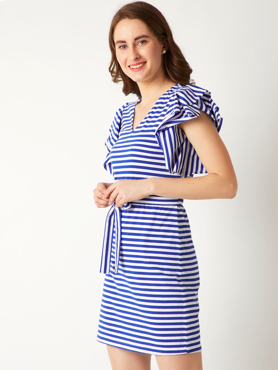 

Miss Chase Women Blue Striped Sheath Dress