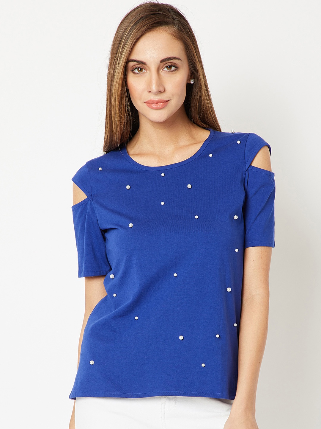 

Miss Chase Blue Embellished Pure Cotton Top