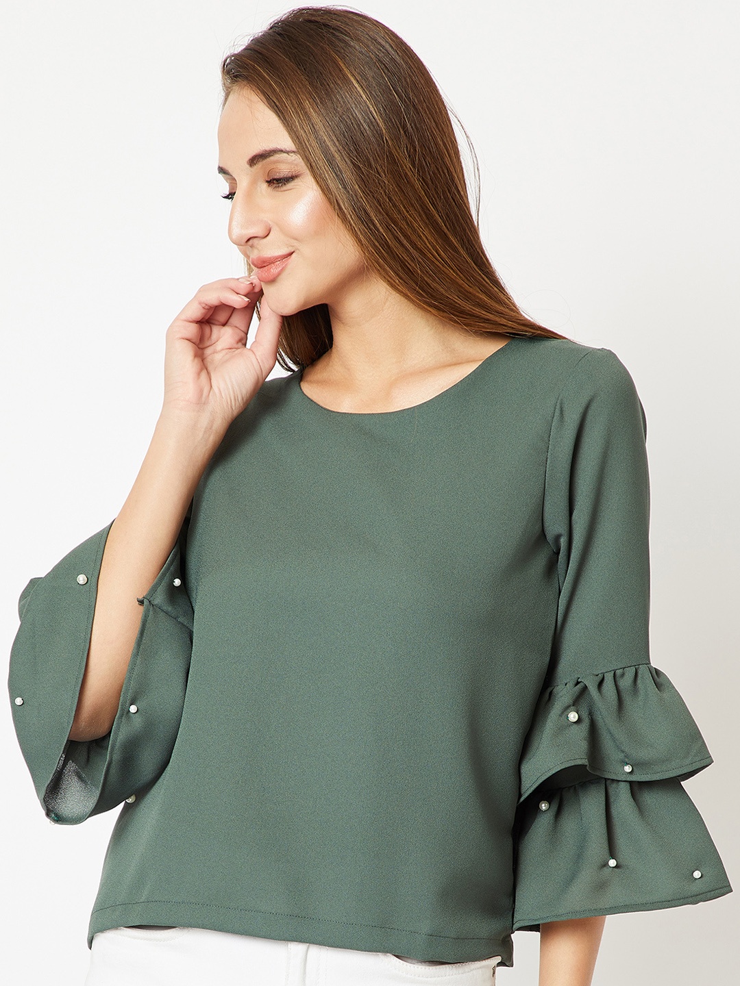 

Miss Chase Women Olive Green Embellished Top