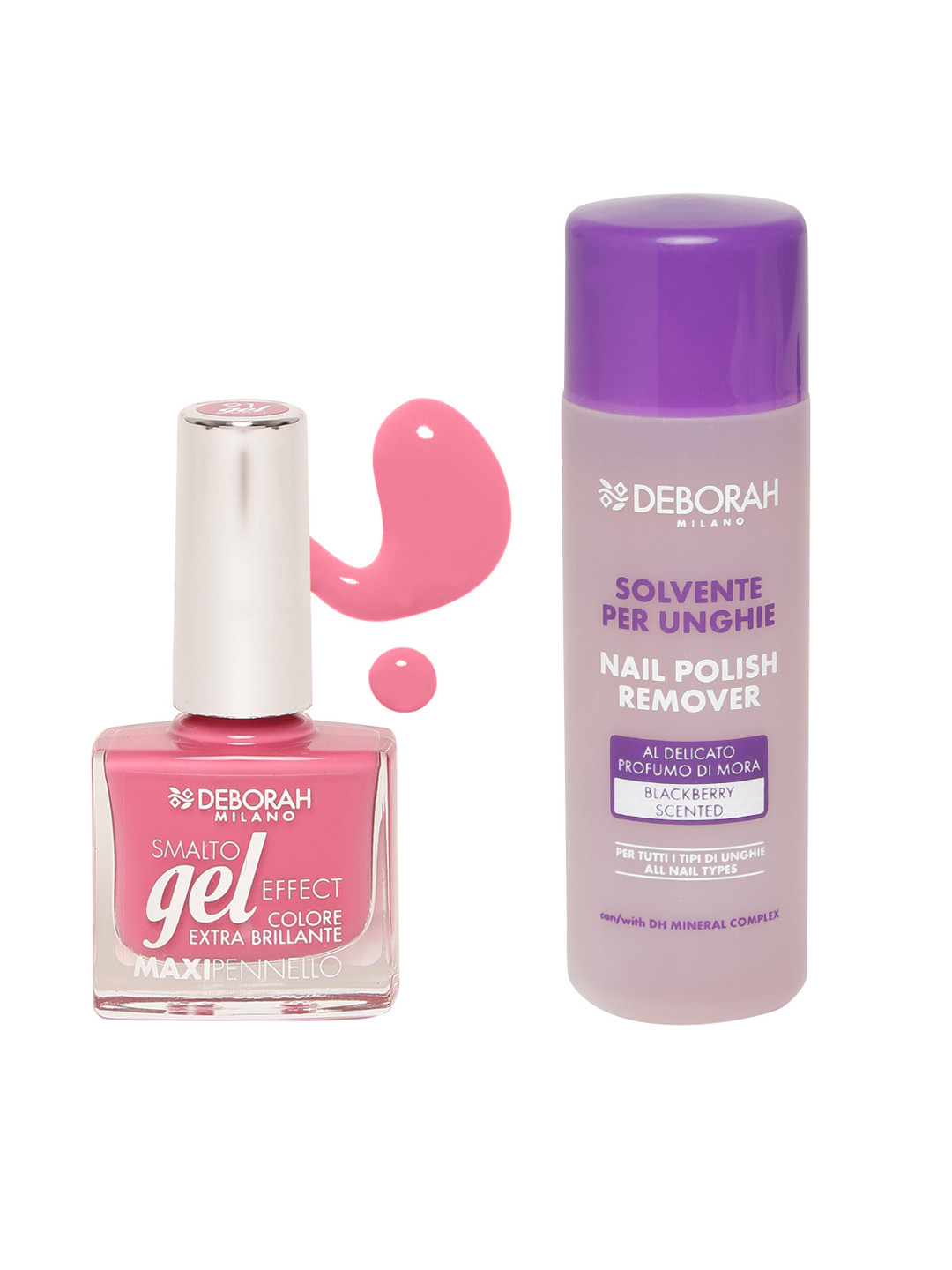 

Deborah Milano Pack of Nail Polish Remover & Gel Maxipennello Blosson Pink Nail Polish 91, Purple