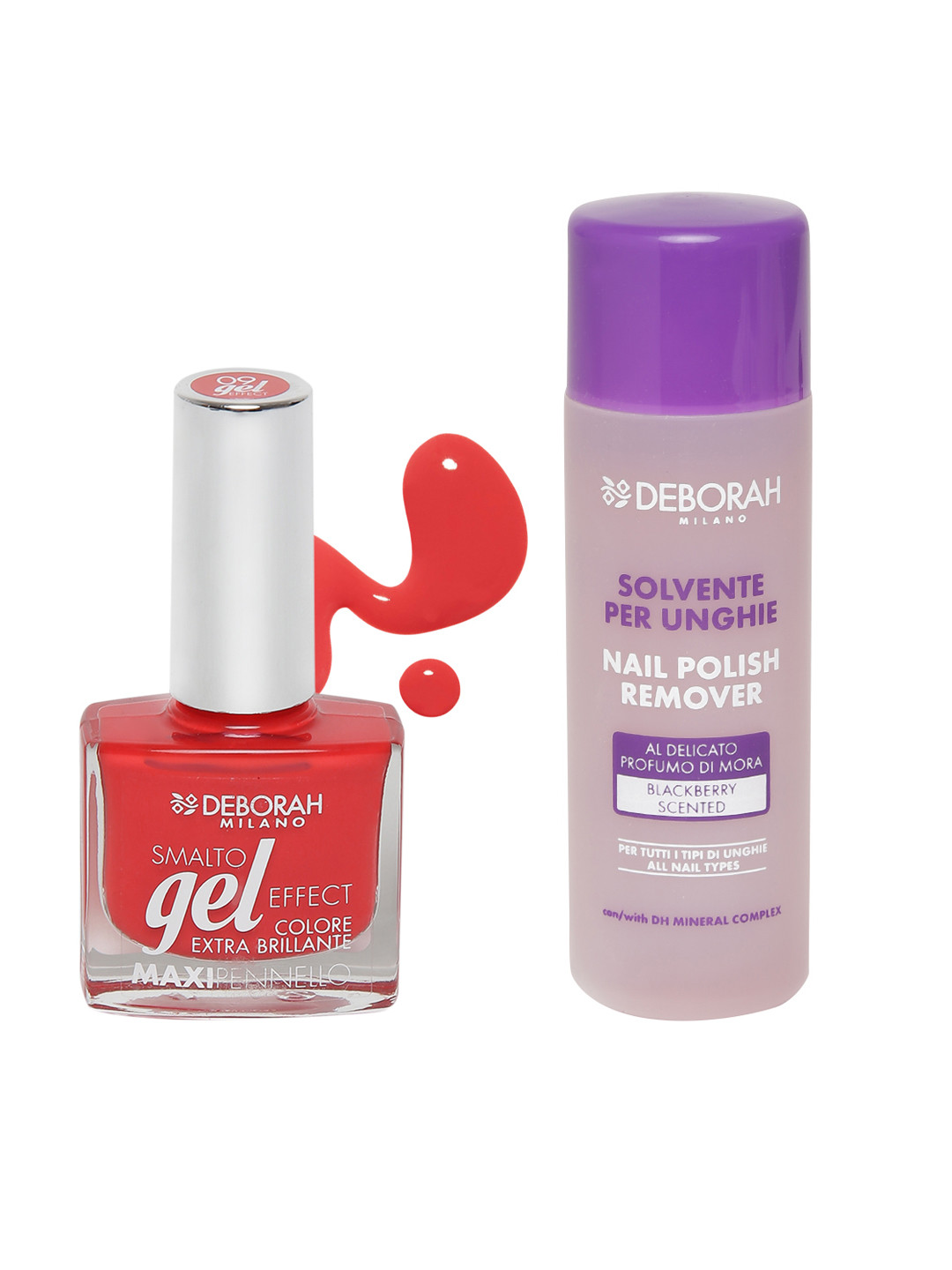 

Deborah Milano Blackberry Scented Nail Polish Remover & Gel Effect Red Nail Polish, Purple