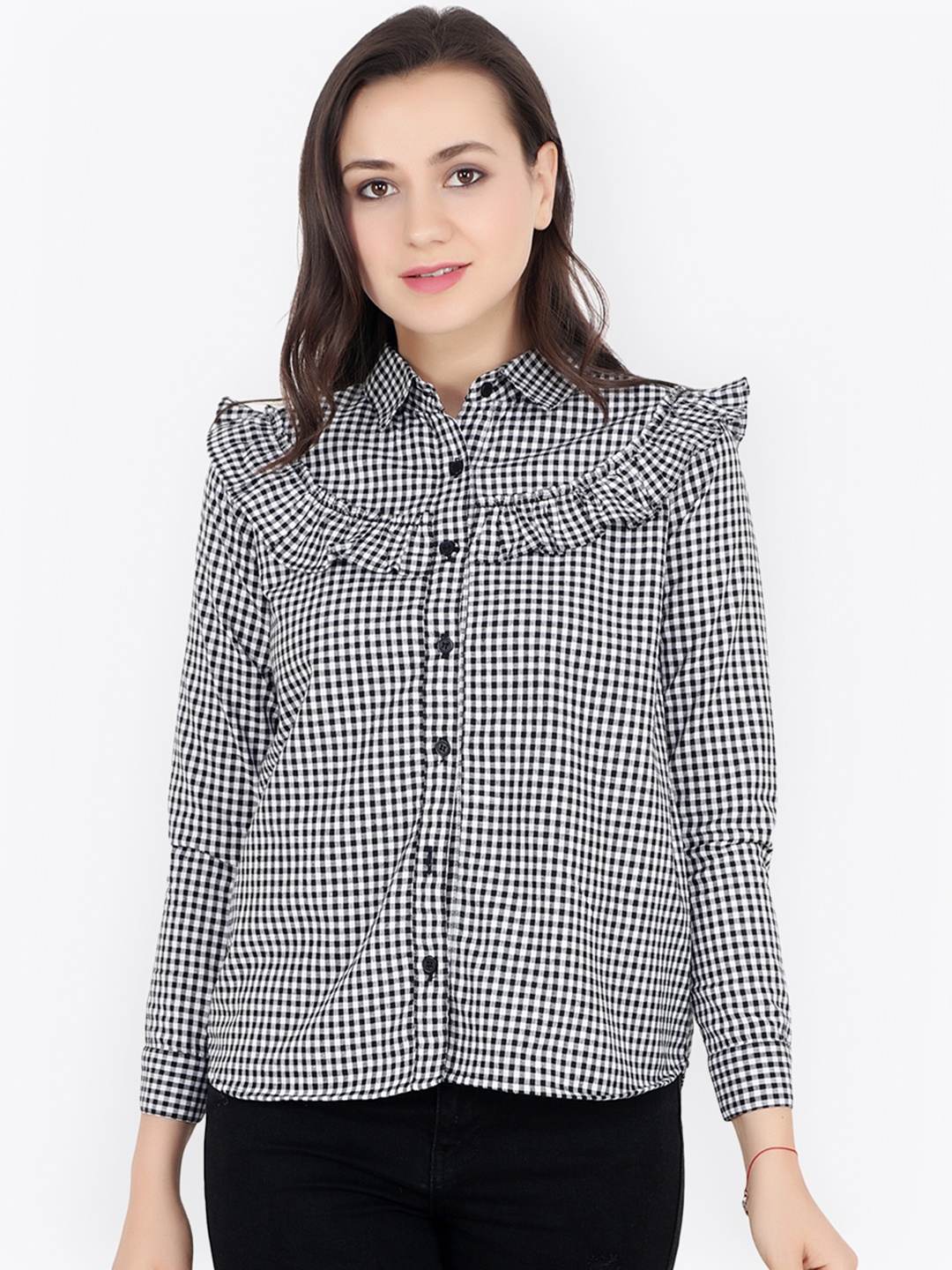 

Cation Women Black & White Regular Fit Checked Casual Shirt