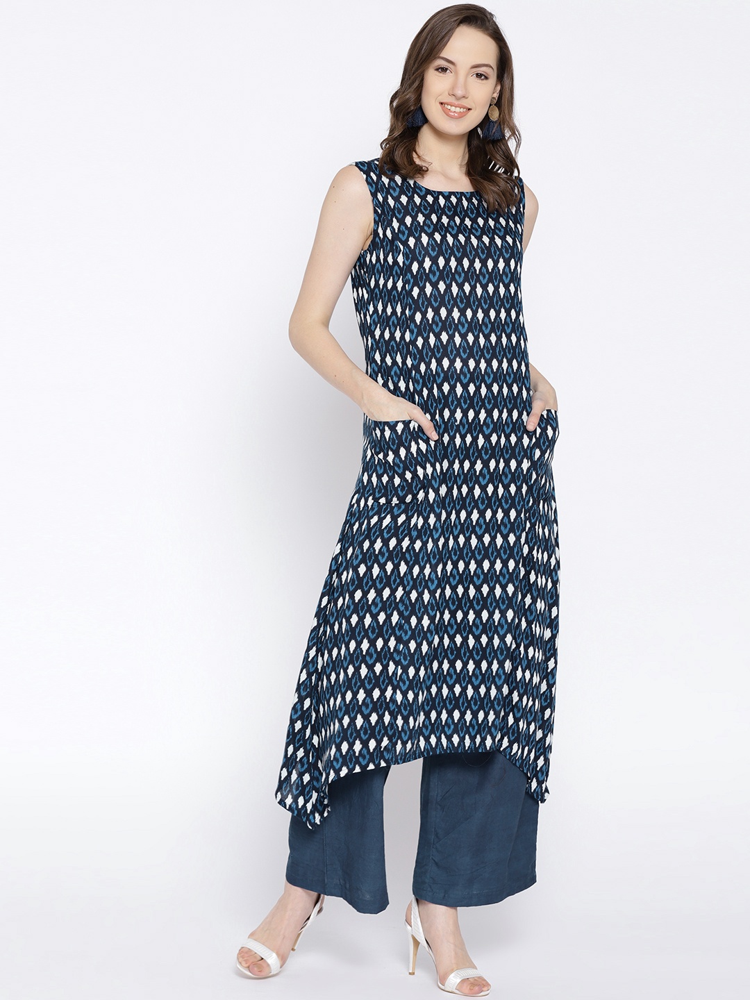 

Moda Rapido Women Navy Blue & White Printed A-Line Kurta
