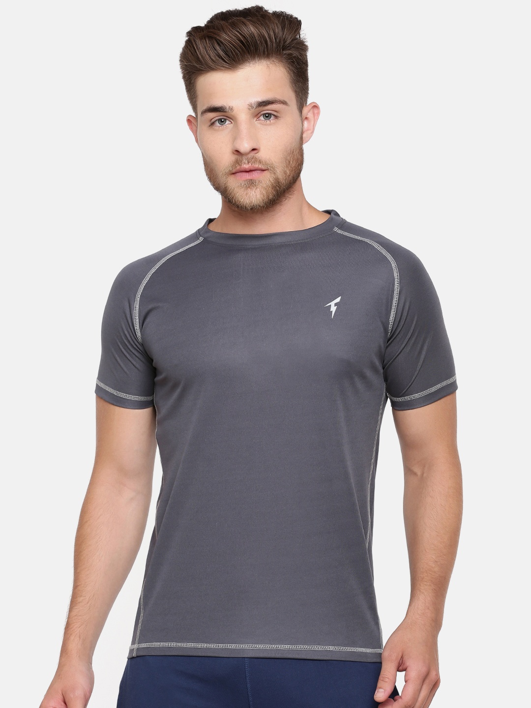 

Bareblow Men Grey Solid Round Neck T-shirt