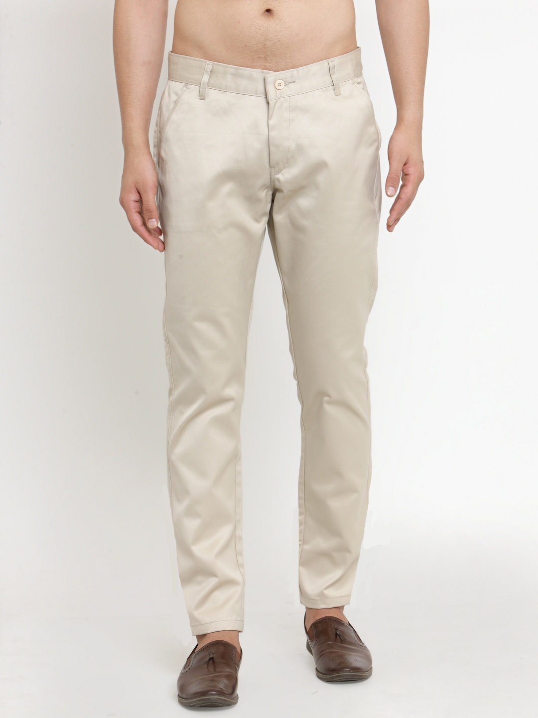 

JAINISH Men Cream-Coloured Smart Slim Fit Solid Chinos