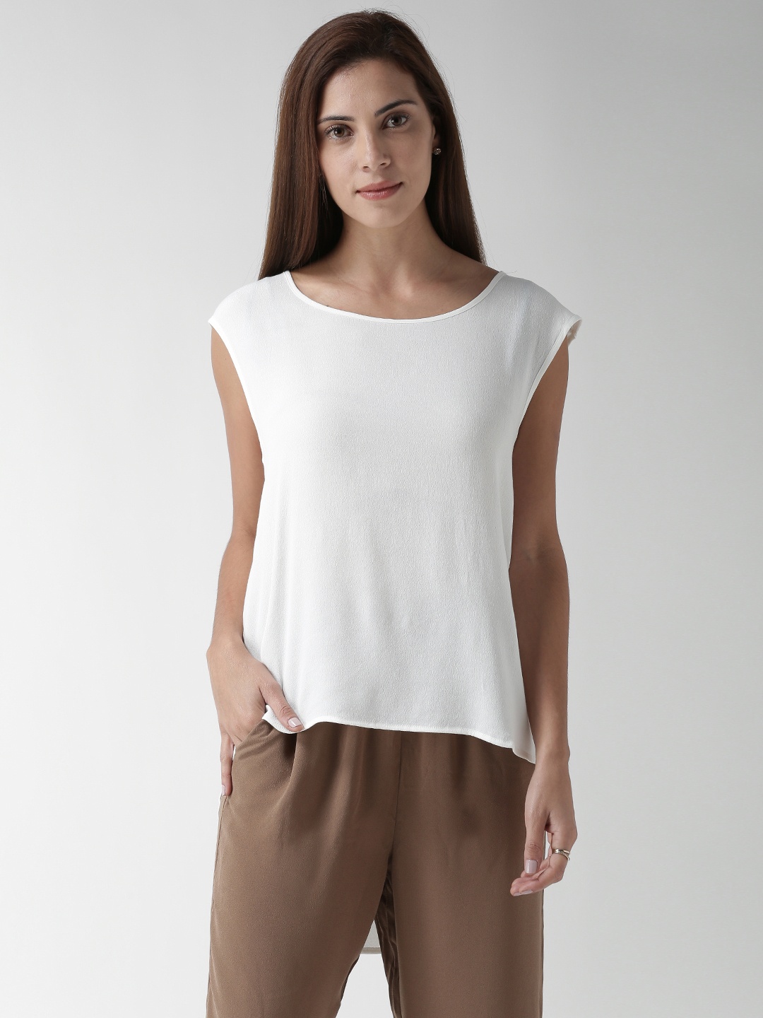 

FOREVER 21 Women Off-White Solid High-Low Top