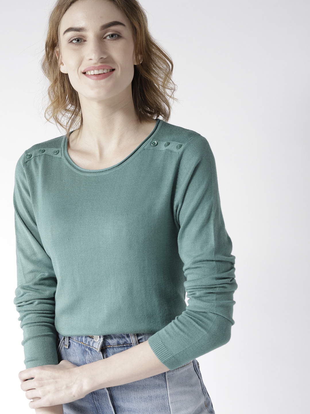 

Mast & Harbour Women Sea Green Solid Pullover
