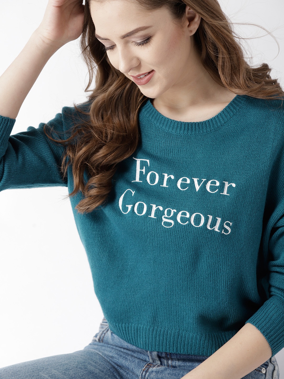 

Mast & Harbour Women Teal Blue Embroidered Pullover