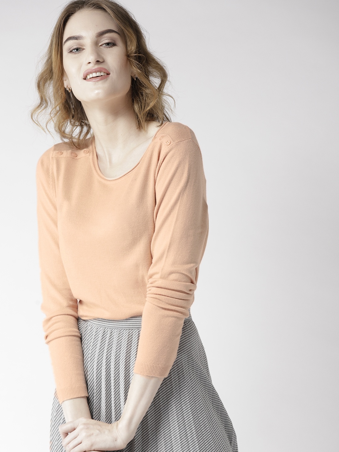 

Mast & Harbour Women Peach-Coloured Solid Pullover