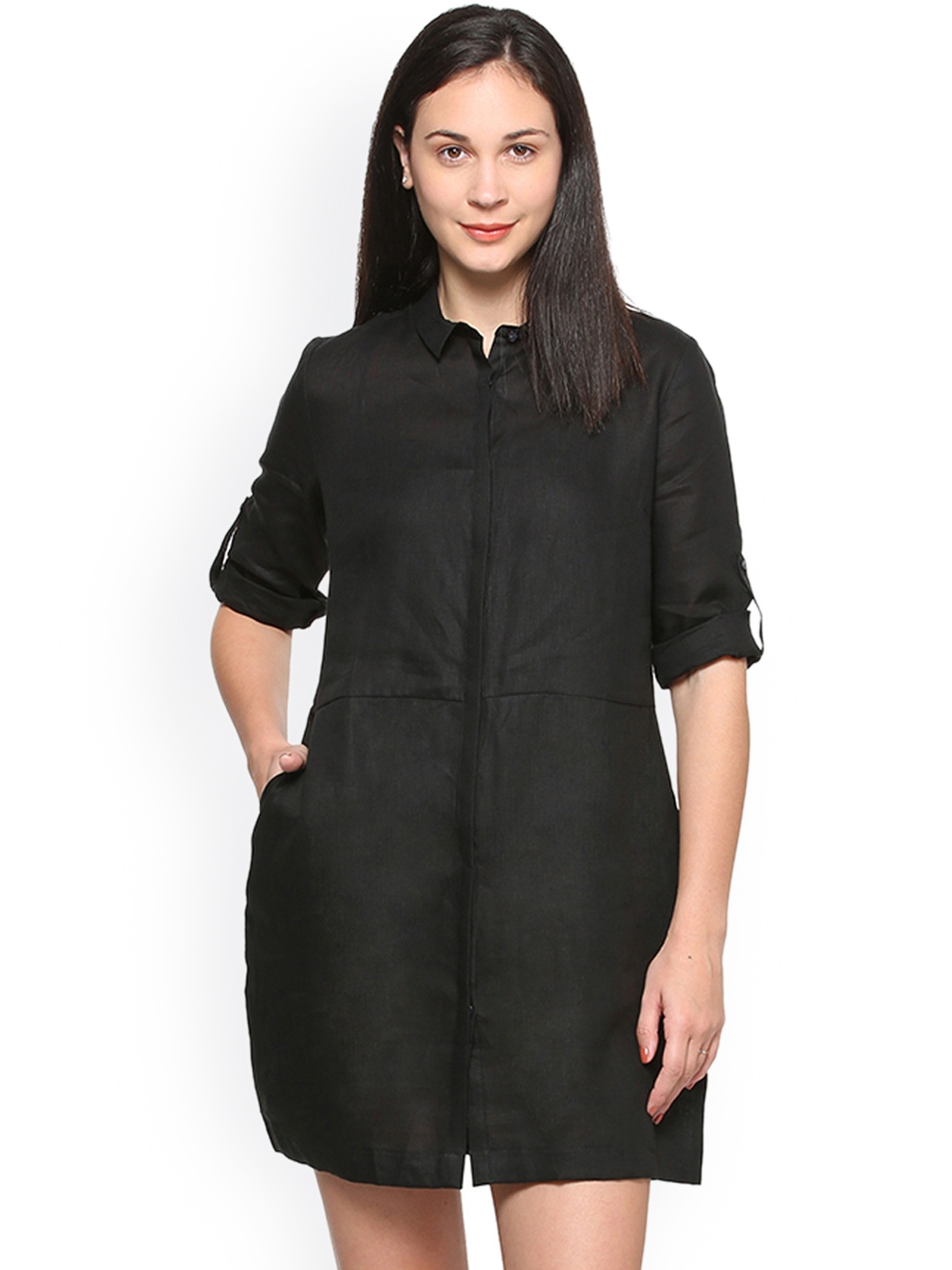 

Allen Solly Woman Women Black Solid Lined Shirt Dress