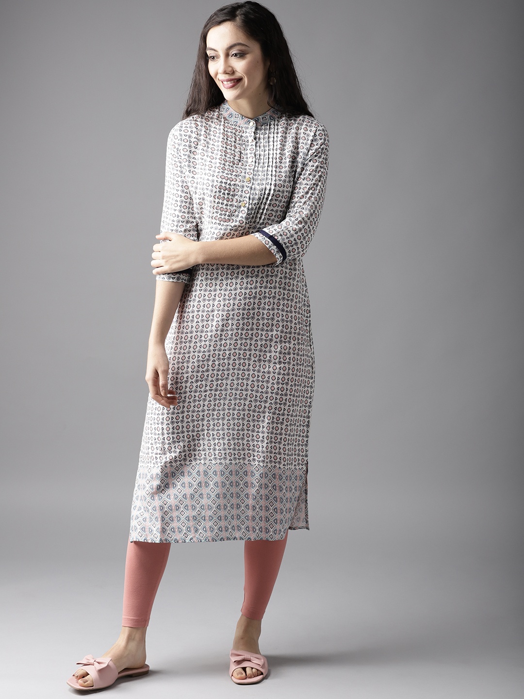 

Moda Rapido White & Navy Printed Straight Kurta